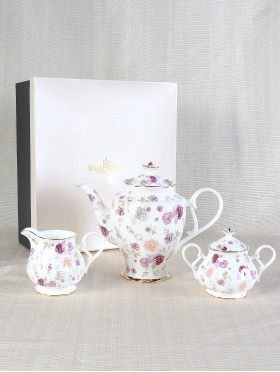 Purple Asters Tea Pot, Cream and Sugar Set